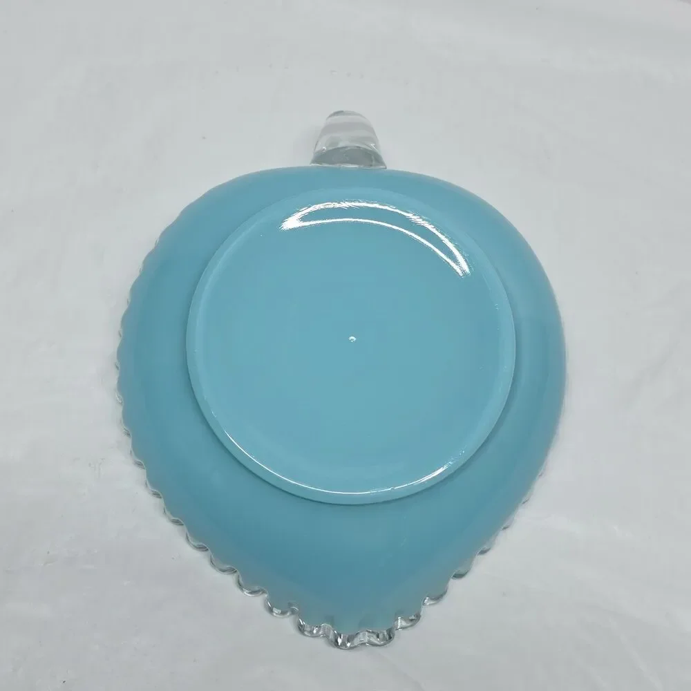 Vtg Fenton Silver Crest Turquoise Blue Teal Glass Heart Shape Candy Dish 8